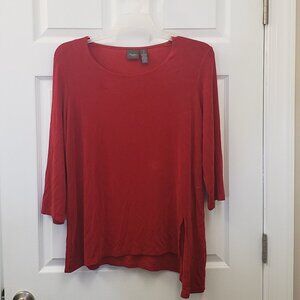 Traveler's by Chico's, red slinky asymmetrical pull over tunic blouse, SZ2 LG